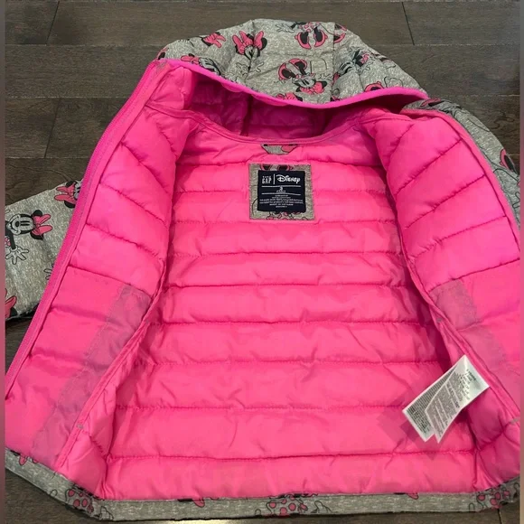 GAP Toddler Girl Gray and Pink Minnie Mouse Jacket lightweight puffer coat - Picture 6 of 6
